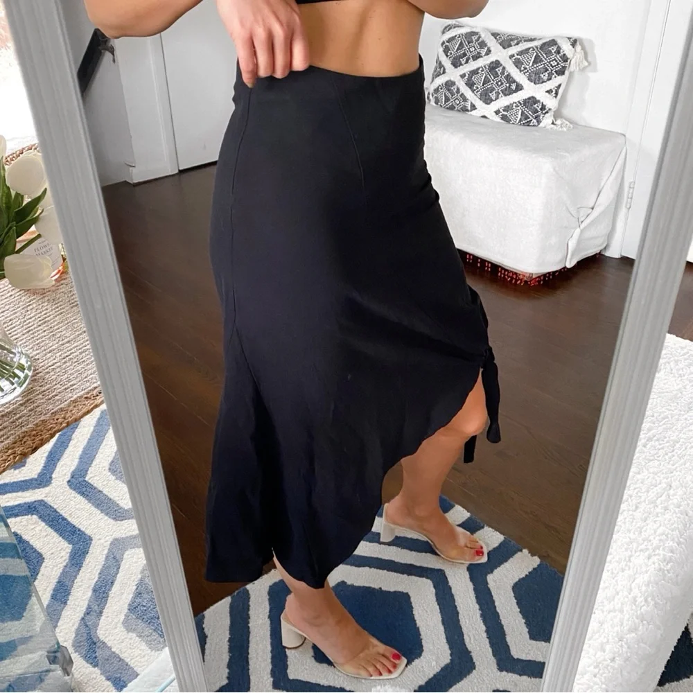 🖤 ZARA BOHO BLACK ASYMMETRICAL SIDE TIE HIGH WAIST MIDI SKIRT! - Picture 2 of 13